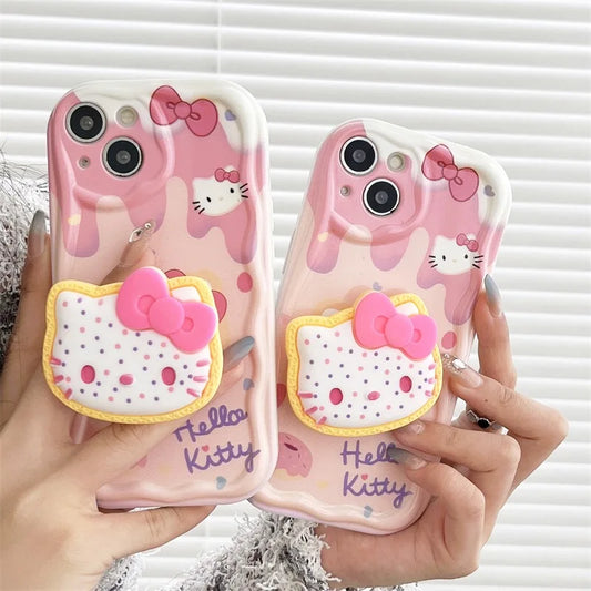 Hello Kitty Grip Tok Holder Wave Soft Phone Case for Samsung A05S A15 A04E A14 A24 A34 A54 A13 A33 A53 A22 A32 A52 M14 M34 M54