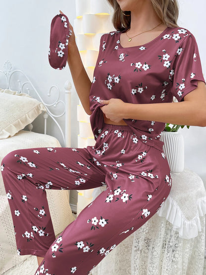 New women's home wear short sleeve trousers pajamas love pattern casual and comfortable