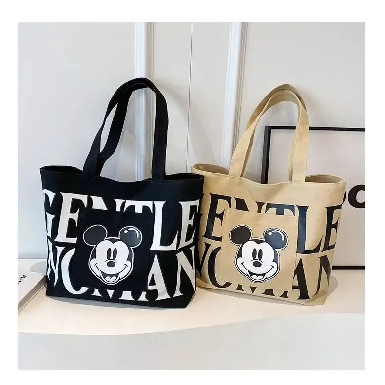 Disney Large Capacity Canvas Bag Women's 2025 New Mickey Cartoon Versatile Shoulder Bag Student Class Commuting Tote Bag