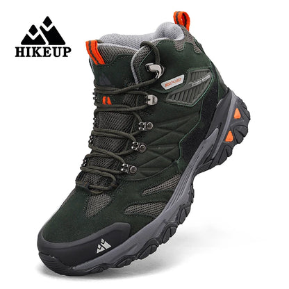 HIKEUP New Men‘s Hiking Shoes Leather Outdoor Sneakers for Men Trekking Boots Male Camping Hunting Mens Tactical Ankle Boots