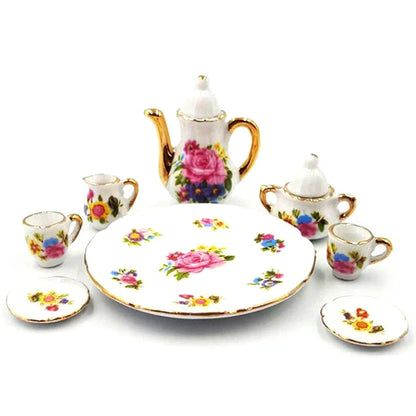 8Pcs 1:12 Dollhouse Miniature Dining Ware Porcelain Tea Set Dish Cup Plate