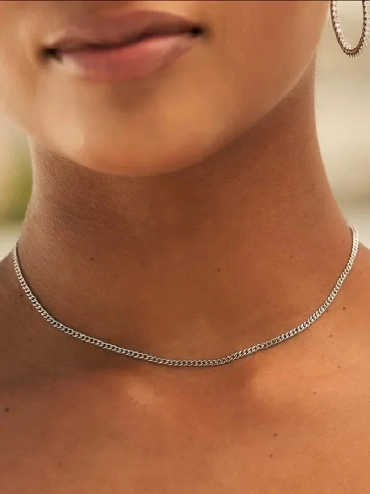 Collana a catena cubana da uomo da 3 mm, semplice collana in acciaio inossidabile, moda, gioielli in acciaio al titanio, accessori di tendenza, regalo