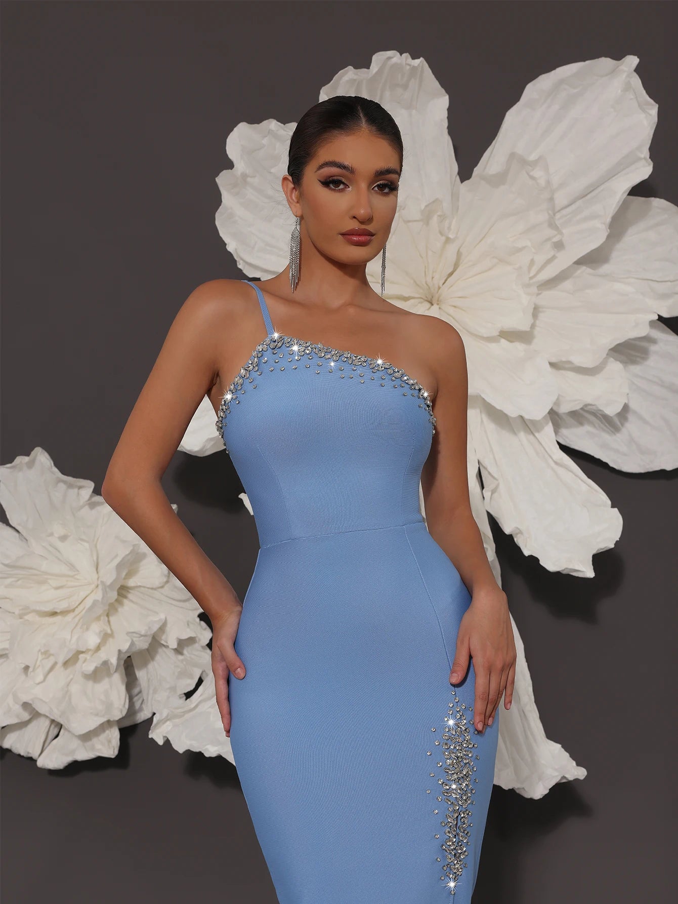 White Bandage Dress Luxury 2025 High Quality Bandage Dress Off-shoulder Hip-hugging Hem Slit Evening Dress Formal Prom Dress