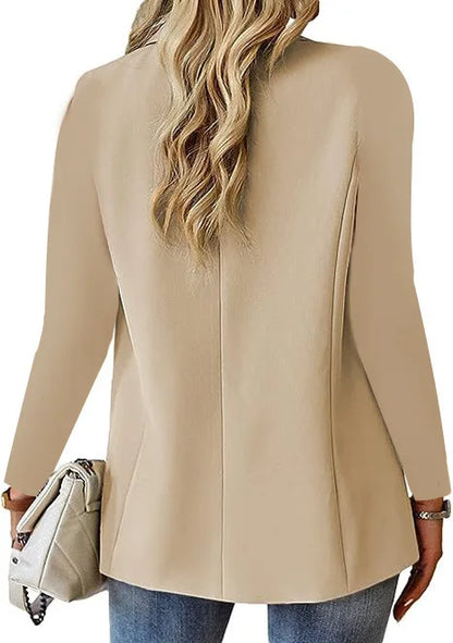 Fashionable Casual Women Blazer 2024 Spring Autumn New Solid Color Turn Down Collar Long Sleeve Suit Coat Elegant Office Lady