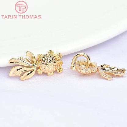 (129) 12x23MM 24K Gold Color Plated Brass Fish Charms Pendants High Quality Jewelry Accessories