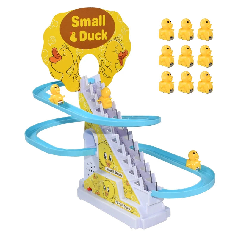 Kid Diy Small Duck Penguin Electronic Climbing Stairs Track Toy Light Musical Slide Track Coaster Toy Educational Fun Toys Gifts