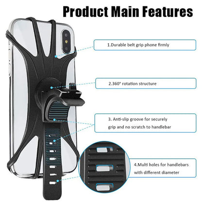 Silicone Strap Holder Universal Bicyle Phone Holder Anti-Slip Elastic Silicone Mobile Phone Holder Shockproof Bike Accessories