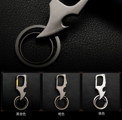 Creative Multifunctional Keychain for Men Unusual Design Carabiner Buckle with Bottle Opener Detachable Knife Portable Keyring