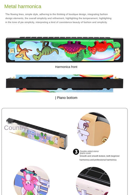 16 Holes Cute Harmonica Musical Instrument Montessori Educational Toys Cartoon Pattern Kids Wind Instrument Gift for Boy Girl