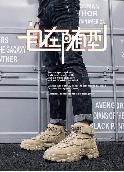 2024 Men's Platform Boots Fashion Desert Boots New Comfortable Non-slip Hiking Shoe High Top All-match Work Boots Bota Masculina