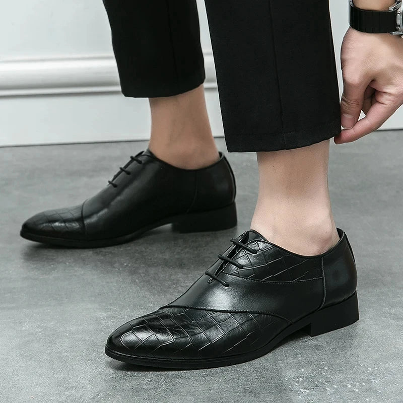 Luxury  Leather Shoes for Men Brand Derby Shoes for Men Pointed Toe Lace-up Men's Formal Shoes Handmade Business Footwear 2024