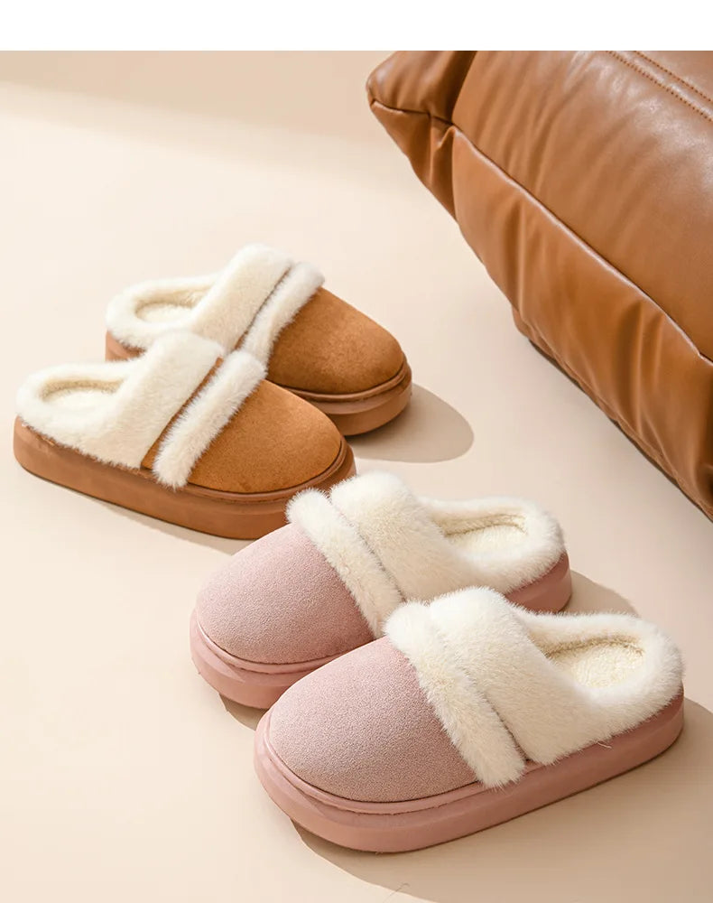 Comwarm Winter Plush Slippers For Women Indoor Antiskid Warm Cotton Slippers Fur Fluffy Flat Home Slides Lady Casual Furry Shoes